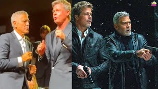 Brad Pitt amp George Clooney Share Wolves 4 Minute Ovation Dance [upl. by Eineeuq]