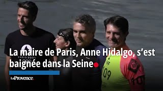 La maire de Paris Anne Hidalgo s’est baignée dans la Seine à neuf jours du coup denvoi des JO [upl. by Hsinam]