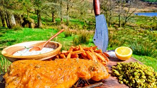 Crispy French Fries with Battered Fish cooked in the WILDERNESS No Talk ASMR cooking [upl. by Finlay]