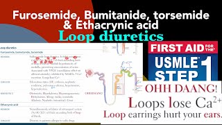 Loop diuretics Furosemide Bumitanide Torsemide amp Ethacrynic acid in HindiUrdu by first aid [upl. by Cherise250]