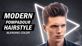 Modern Pompadour  Blending Color  Men´s hairstyling [upl. by Annirtak697]