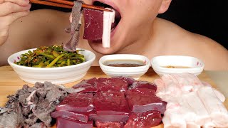 ASMR Cow innards Raw Liver Spine Beef Bone Marrow Omasum No Talking Mukbang 소간 천엽 등골 먹방 리얼 사운드 [upl. by Attehcram]