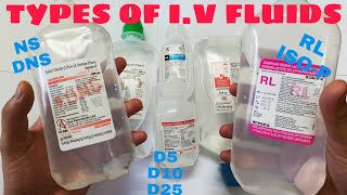 Types of IV fluids  NS  DNS  D5  D10  D25  RL  ISOLYTEP  Intravenous fluids [upl. by Durer]