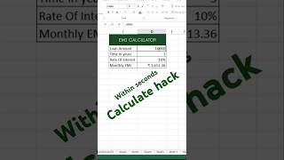 EMI calculator excel explore shorts viralshorts exceltutorial [upl. by Cleland]