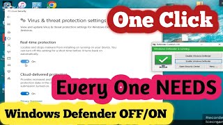 Windows 10  Windows 11 Windows Defender OFFON One Click Solution New Method 2025 [upl. by Rma]