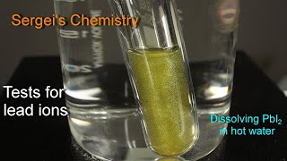 Tests for Pb2 ions with K2CrO4 and KI Redissolving lead iodide in hot water Recrystallization [upl. by Naihr]