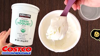 Kirkland Organic Greek Yogurt Plain Nonfat  Costco Product Review [upl. by Ahterahs725]