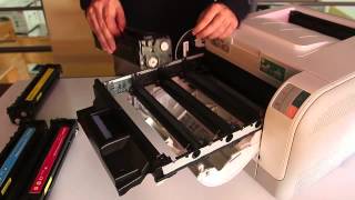 How to Replace HP CB540A CB541A CB542A CB543A Toner Cartridges in HP CP1215 or Similar Models [upl. by Atinauj746]