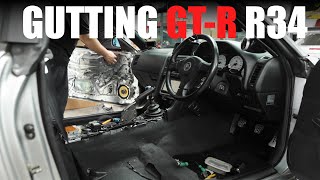 Crank Motorsport Full Interior Swap  R34 GTR  Plus Alcantara headliner Part 1 [upl. by Graehme]