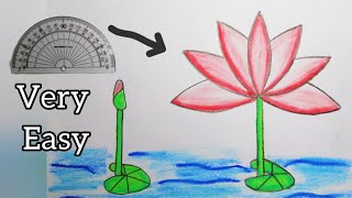 How to draw water lily step by step for beginners  Water lily drawing tutorial [upl. by Delmer]