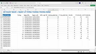 Hướng dẫn lập công thức Excel đếm số ngày nghỉ và ngày lễ từng tháng trong năm [upl. by Lowry]