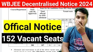 WBJEE Decentralised Notice 🔥 152 Vacant Seats 😱 Offical Notice  Decentralised Counselling 2024 [upl. by Sandi]