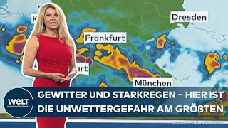 GEWITTER UND STARKREGEN Bange Blicke in Bayern Eifel Hessen – Hier ist Unwettergefahr am größten [upl. by Grearson]