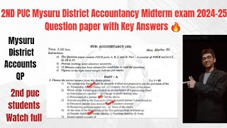 2nd puc Mysuru District Accountancy Midterm exam 202425 Key Answers 🔥 [upl. by Nilorac]