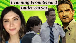 Plane Actress Daniella Pineda on Working with Gerard Butler amp Taking Notes On Set [upl. by Xuaegram]