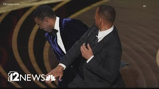 Will Smith hits Chris Rock on Oscars stage after joke about Jada PinkettSmith [upl. by Bertie621]