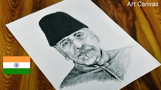 Maulana Abul Kalam Azad Drawing With Pencil Sketch Step by Step Freedom Fighters lndependence day [upl. by Epolenep]