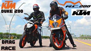 KTM RC 200 BS6 vs Duke 200 BS6 Drag Race [upl. by Hanikahs]