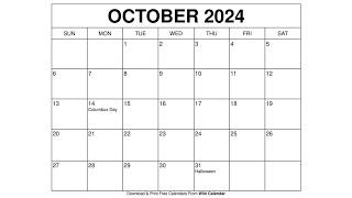 Free Printable October 2024 Calendar Templates With Holidays  Wiki Calendar [upl. by Fusco]