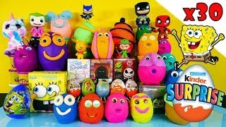 30 Kinder Surprise Play Doh Eggs Blind Box Toys Disney Princess Planes Spongebob TMNT PlayDough [upl. by Hedelman]