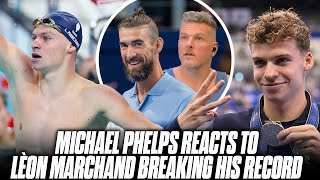 Michael Phelps Reacts To Léon Marchand Breaking His Record  Pat McAfee Show [upl. by Wentworth]