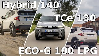 Dacia Duster TCe 130 vs Hybrid 140 vs ECOG LPG Trip drive with fuel consumption economy test mpg [upl. by Assirem530]