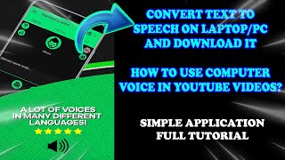 How to use computer voice in youtube videos Text to Speech Application  Full Tutorial [upl. by Rehpitsirhc]