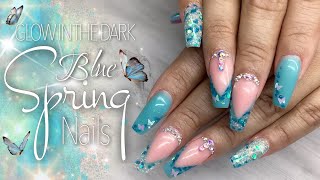 Hard Gel Spring Nails  Blue Hard Gel Nails  Glow In The Dark Spring Nails [upl. by Hewes]