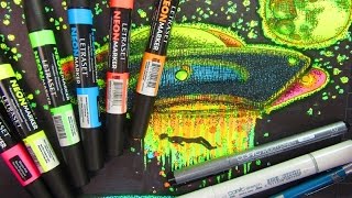 Letraset Promarker Neon Marker Challenge Hilighter challenge  UFO Abduction [upl. by Mossman]