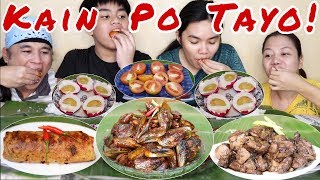 Spicy Garlic Butter Tahong Adobo Chicken Liver Embutido Itlog na Pula Kamatis Pinoy Mukbang [upl. by Anyehs]