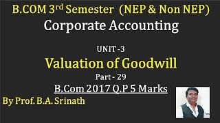 Valuation of Goodwill  PART 29  2017 BCOM 5 MARKS By Srinath Sir [upl. by Uhsoj]