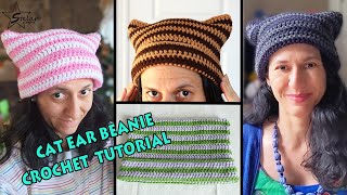 CAT EAR BEANIE Easy Crochet Tutorial  Cat Ear Hat Pattern [upl. by Snahc]