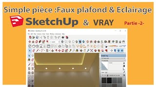 SketchUp Création faux plafond design amp Conception Eclairage Partie 2 [upl. by Jevon]