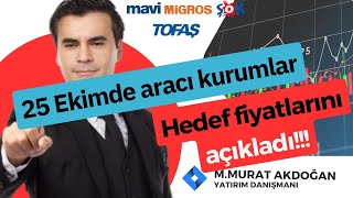 Aracı kurumların 25 Ekim hisse hedef fiyatları şokm toaso mgros mavi bist hisse borsa [upl. by Hnad460]