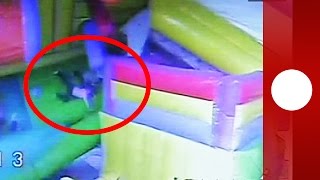 Dramatic Bouncy castle blown over by wind with children inside China [upl. by Sachi]