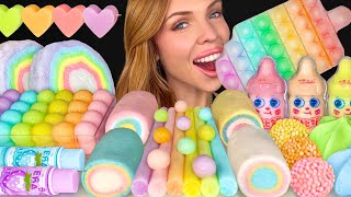 ASMR MUKBANG Pastel Desserts Milk Jello Retro Sour Candy Marshmallow Pop Rocks Lemon Jelly 먹방 [upl. by Nois]