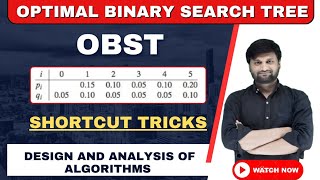 Optimal Binary Search Tree using dynamic programming in DAAOBSTDAAAlgorithmsShortcut Tricks [upl. by Ramon857]