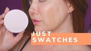 JUST SWATCHES  Missha Cushion Foundation Swatches shades 21  23  25  girlgetglamorous [upl. by Eissert946]