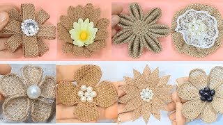 10 Easy burlap flowers tutorial  Jute craft flower [upl. by Carly]