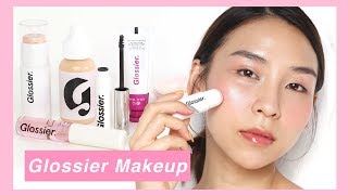 Full Face of Glossier Makeup  TINA TRIES IT [upl. by Aderfla]