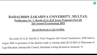 BZU LLB 5 YEAR PART 3 RESULT SUPPLY EXAM 2022 GAZETTE  GOOD NEWS  RESULT PERCENTAGE [upl. by Alban203]