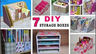 7 ideas diy storage boxes  cardboard desk organizers [upl. by Noy]