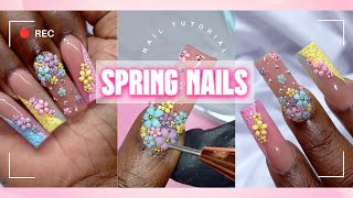 ACRYLIC NAILS TUTORIAL  PASTEL SPRING OMBRÉ  HOW TO SUGAR NAIL ART DESIGN with 3D FLOWERS [upl. by Staal]