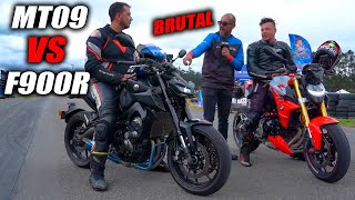 MT09 VS F900R🔥Brutal Batalla Fullgass Drag race [upl. by Adav]