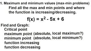 Calculus  Application of Differentiation 3 of 60 MaxMin Values Ex 2 fxx25x6 [upl. by Azenav]