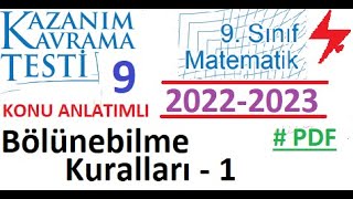 9 Sınıf  MEB  Kazanım Testi 9  Matematik  Bölünebilme Kuralları 1  EBA  2022 2023  TYT [upl. by Nivlag]