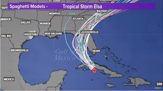 Tropical update Tropical Storm Elsa path spaghetti models and satellite [upl. by Rawde334]