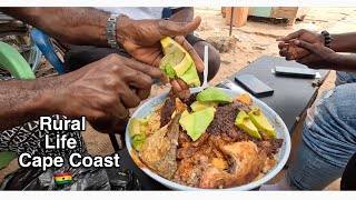 Authentic WEST AFRICAN FOOD  Eating Waakye  CANOE making  road trip to Cape Coast [upl. by Ardnak419]