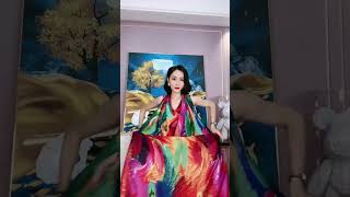 How to Tie a Silk Shawls  SUNXZZ Elegant Pattern Silk Shawl [upl. by Ecyaj]