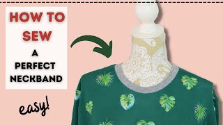 How to sew a neckband with secret tricks for knitsTshirts [upl. by Esorrebma]